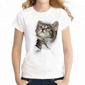 

Men s/Women s White Oversized T-Shirt with 3D Printed Kitten - Distressed Rag Style S