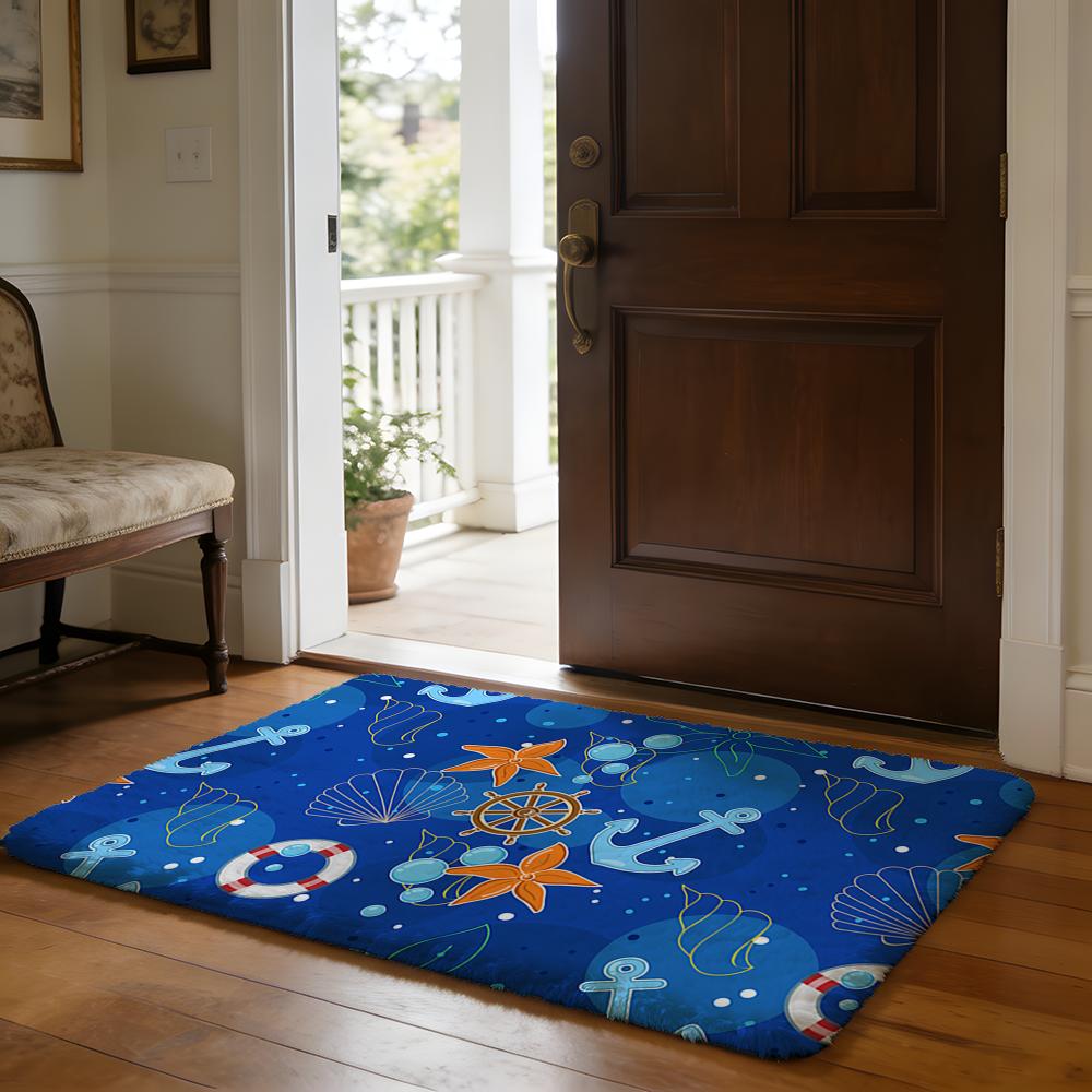 Blue Starfish Floor Mat Soft Flannel Absorbent Mat Non-Slip Rug Home Bedroom Bathroom