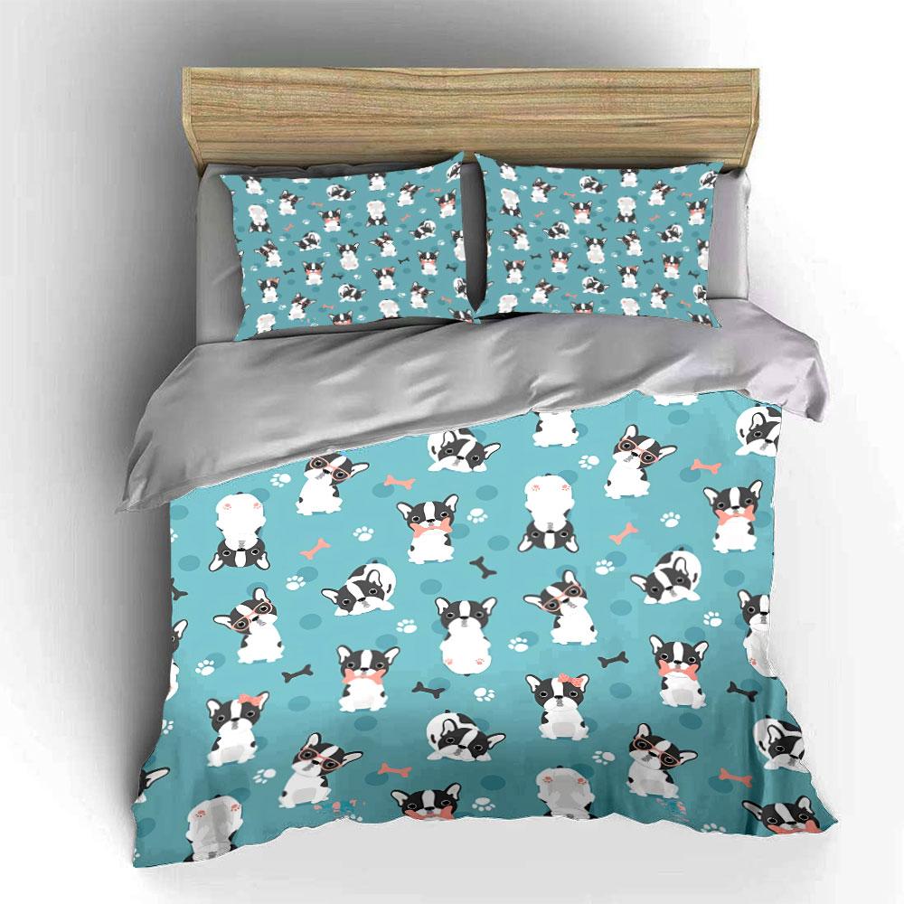 French Bulldog Pattern Print Bedding Duvet Cover Set Duvet Cover Pillowcases  (1*Duvet Cover 2*Pillowcases, Without Duvet Insert)