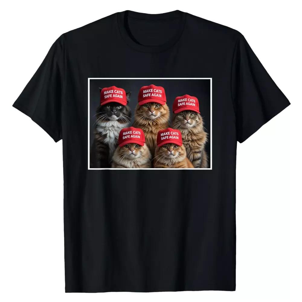 

100% хлопок ТОПЫ UNISEX ФУТБОЛКИ МУЖСКИЕ ЖЕНСКИЕ Дональд Трамп Сделаем кошек снова в безопасности Красная шляпа 2024 Дебаты Футболка унисекс 2XL чёрный
