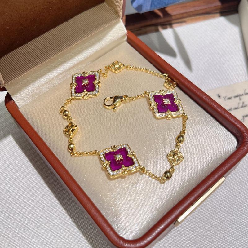 Italian Cloth Qi Lati Natural White Fritillary Four-Leaf Clover Bracelet Women'S Fashion Retro Rhombus Chalcedony Jewelry