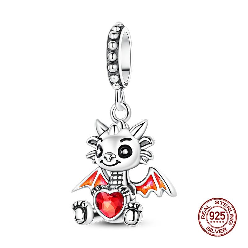 New In Original Charms Copper Cute Panda Holding Heart-Shaped Charms Beads Fit 3Mm Original Bracelet Women Diy Jewelry Gifts