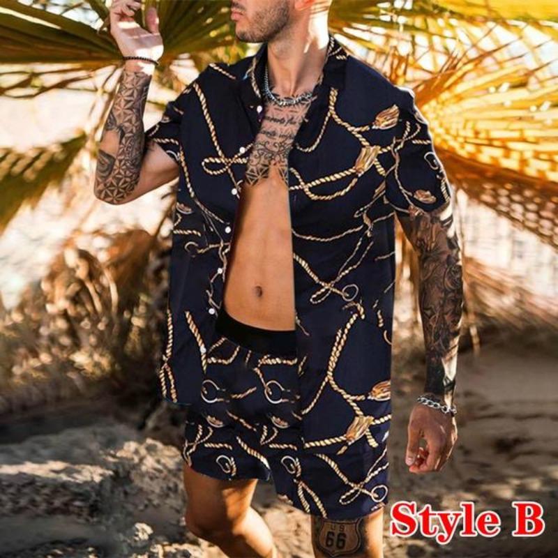 

MAITA 2026 2Pcs/Set Fashion Hawaiian Print Short Sleeve Shirt Set Men s Beach Coconut Print Shorts Men s Daily Beach Shirt Set Two-piece S-3XL 3XL чорний