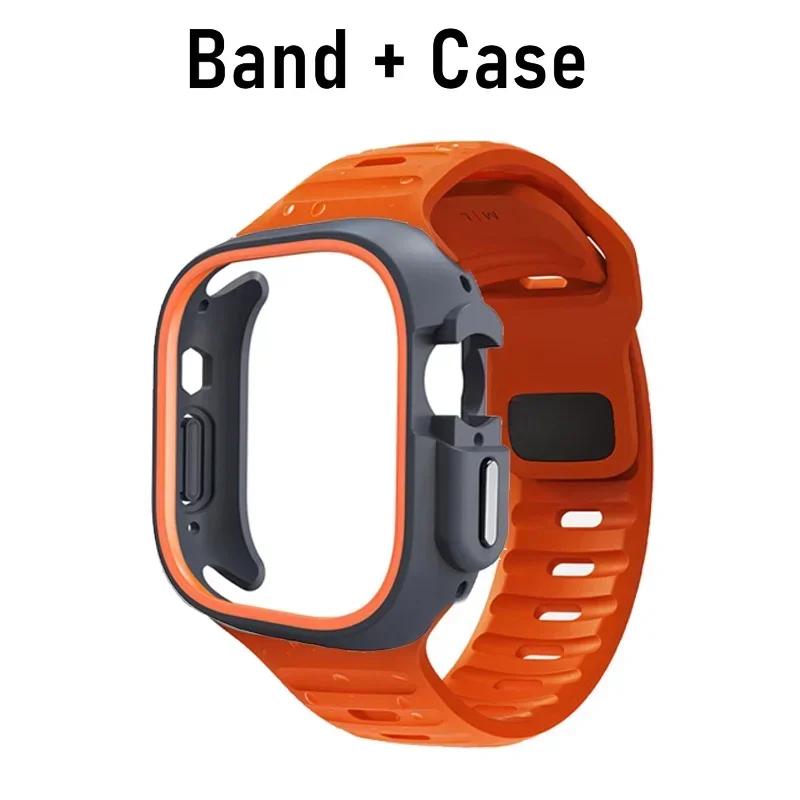 TPU Case+Silicone Strap for Apple Watch Band Ultra 49mm Sport Band for Iwatch Series10 9 8 7 6 SE 5 4 46mm 45mm 44mm 41 40 42mm