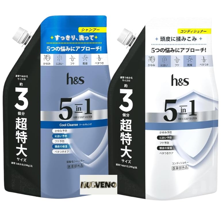 

Большой объем шампуня для глубокого очищения, большая упаковка кондиционера, набор включает оригинальные карманные салфетки HULVENO, купите P&G h&s 5-в-1 (Очень большой, белый