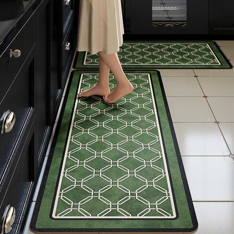 Non-Slip Kitchen Carpet Retro Green Long Strip Runner Floor Mats Oil-Proof Pvc Leather Washable Rugs For Kitchen Mat