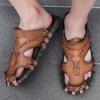 Big Size 46 Luxury Men Leather Slippers Sandals Comfortable Breathable Casual Shoes Men Fashion Sneakers Leisure Men Slippers Slides Footwear Male