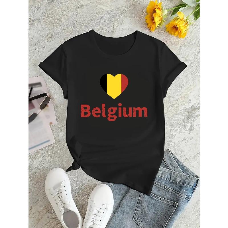 European sizes Women's Belgian Flag Print T-Shirt