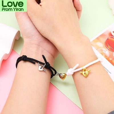 Stylish Fashionable 2Pcs /Pair Matching Couple Bracelets Lovers Adorable Heart Magnet Braslet Valentines Day Braclet Attract BrazaleteFashion