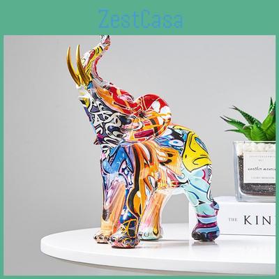 Escultura Graffiti Pintura Elefante Colorido Figura de Elefante Estatua de Elefante Creativa Manualidades de Resina Porche del Hogar Decoración de Escritorio