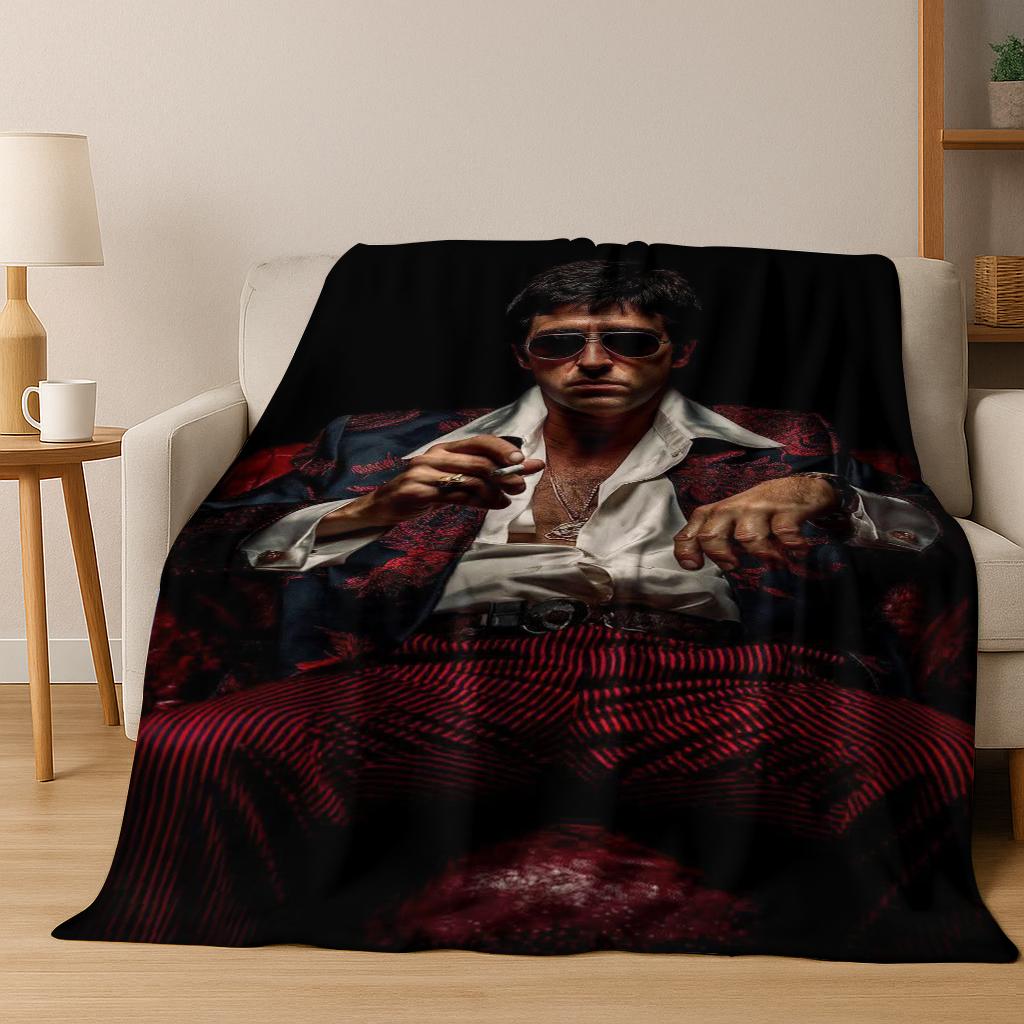 

Classic Scarface Tony Montana Movie Art Flannel Blanket,Cozy Soft Throw Blanket for Home Bedroom Bed Sofa Picnic Cover Gift 75x90cm