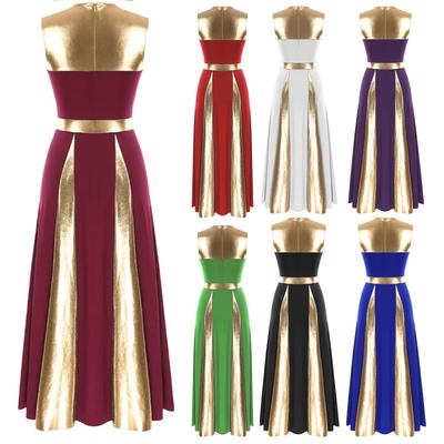 Women Sleeveless Lyrical Dance Dress Color Block Church Worship Dance Dress Ballet Ballroom Dancewear Performance Costume