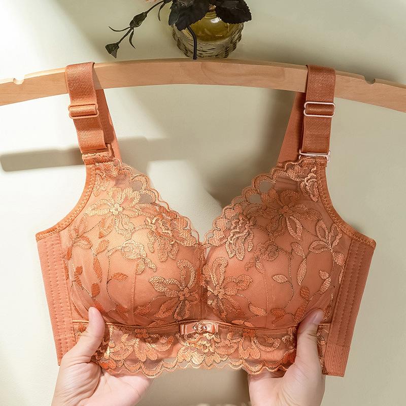 Embroidered Bra Women's Gathering Bra No Steel Ring Bra Adjustable Bra Double Breasted Bra