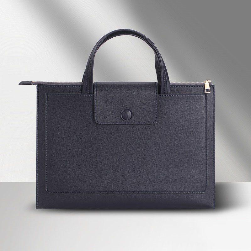 1pcs Customized Leather File Bag with Large Capacity, Thick Hand-held Zipper, Simple Laptop Bag, Storage and Data Bag