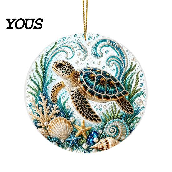Transparent Sea Animal Pendants Ocean Theme Pearl Art Hanging Ornament, 2D Flat Acrylic Coastal Unique Gifts for Lovers Life Suncatcher, Beaded