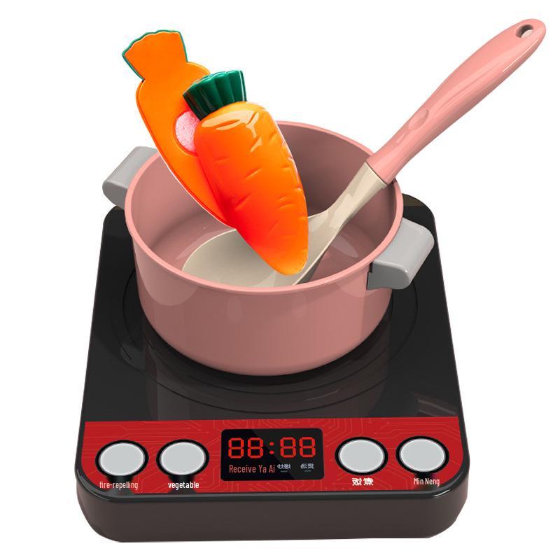 Large Pink Simulation Kitchen Playset for Kids: Includes Pressure Cooker, Induction Cooker, and Rice Cooker for Boys and Girls.