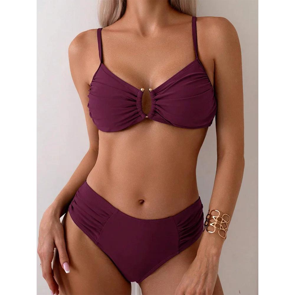 

Сексуальный женский купальник-бикини 2025, двухсекционный купальник с высокой талией, комплект бикини, женский купальный костюм, пуш-ап, плавание, пляжная одежда L