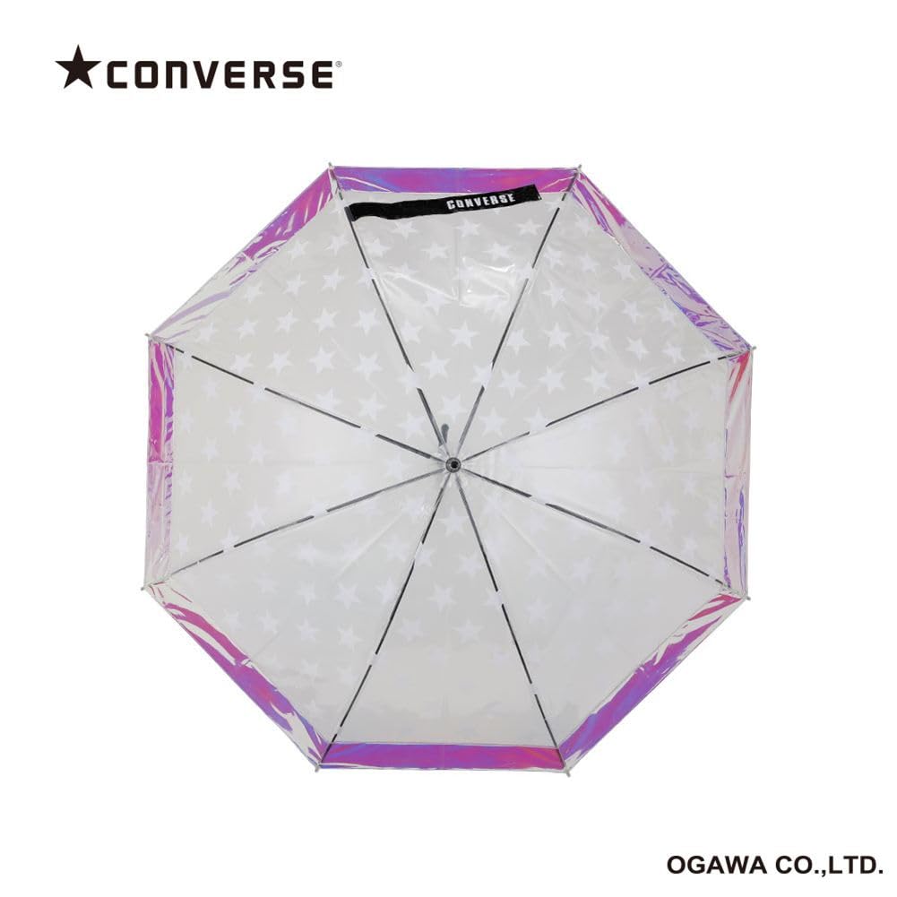 Ogawa Converse Aurora Long 8 Shiny Clear Manual Safety 20250 Umbrella, Vinyl, 59cm, Ribs, White, Umbrella, Opening, Cover,