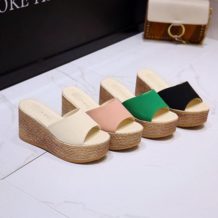 

Women s shoes muffin thick-soled heightening table women s sandals slippers one-word casual outer wear sandals 35