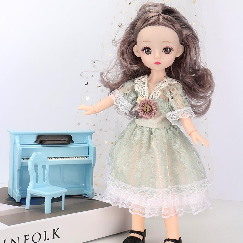 Mini muñeca articulada móvil de 30CM para niñas, juguete 3D con ojos grandes, trajes completos de princesa, colección de vestidos, regalo para niños