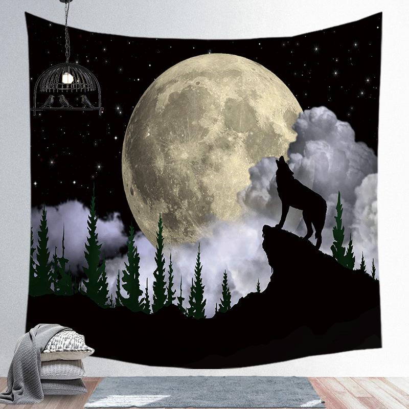 Starry Night Tapestry Mountain Moon Star Black Tapestry Psychedelic Witch Wall Hanging Bedroom Living Room Decoration Aesthetics