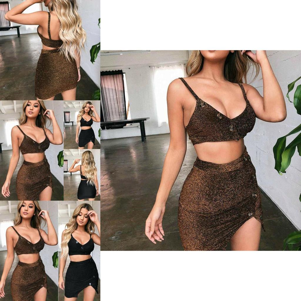 Premium Quality 2 Piece Women Bodycon Two Piece Crop Top And Skirt Set For Stylish Parties