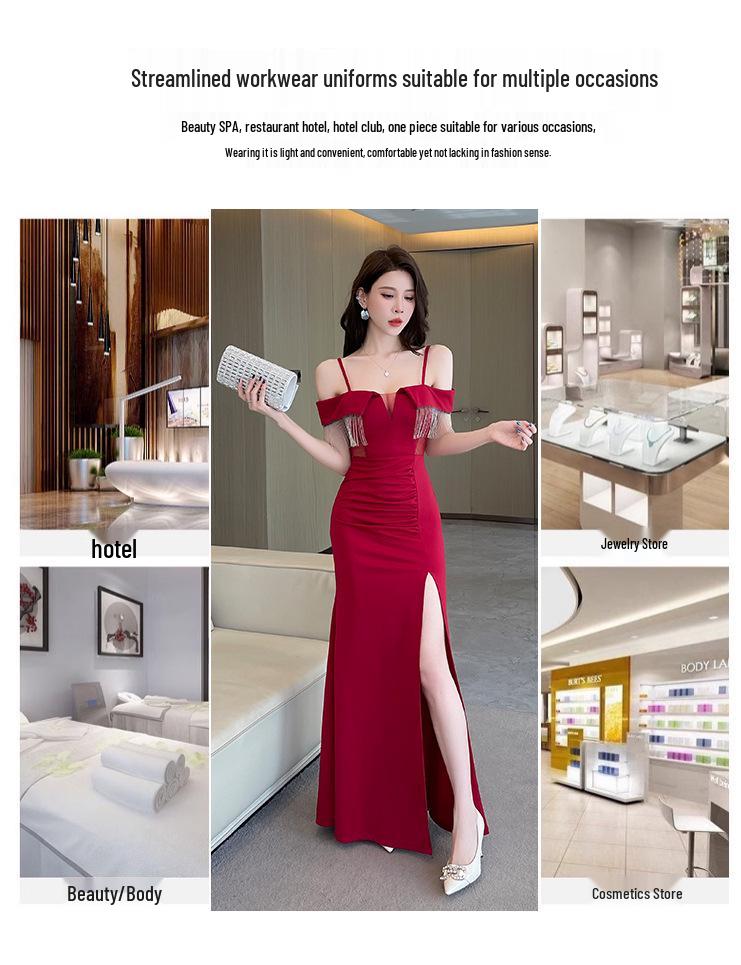 Japanese Style One-Shoulder Spaghetti Strap Dress for Nightclub and Spa