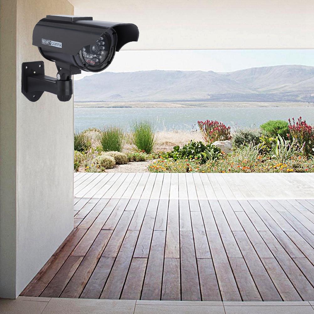 Solar Powered Fake Camera Outdoor CCTV Surveillance Security Camera LED Record(silver)
