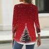 Maglietta Top da Donna Moda Casual Stampa Albero di Natale Scollo a V Bottone Decorativo Manica a Tre Quarti