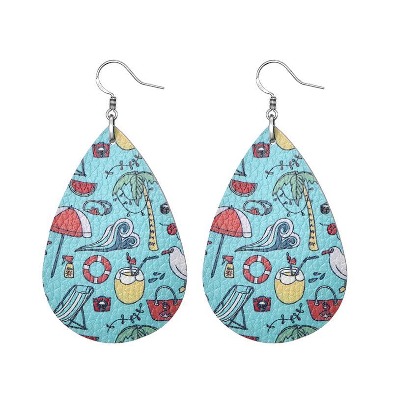 Summer Fashion Lightweight Faux Leather Earrings for Women Fruit Leaf Beach Teardrop Drop Dangle Earrings Jewelry Gift Wholesale