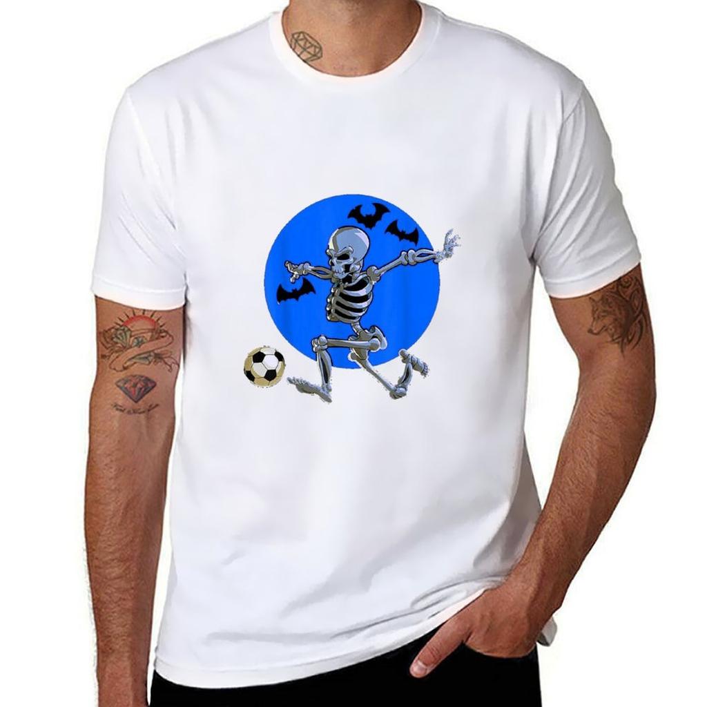 Soccer Skeleton Halloween Unisex Boys Soccer Player Halloween Tshirt Simple Casual Short Sleeve Cotton Tshirt