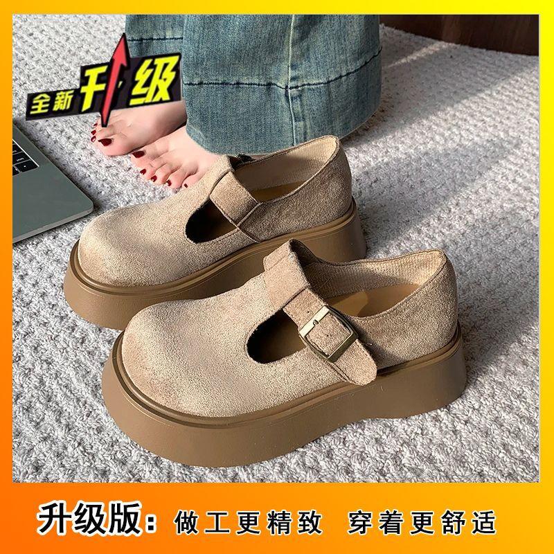 

С юбкой универсальные французские туфли с глубоким вырезом 2024 года, новые зимние туфли Boken в британском стиле на платформе, все включено, женские 35