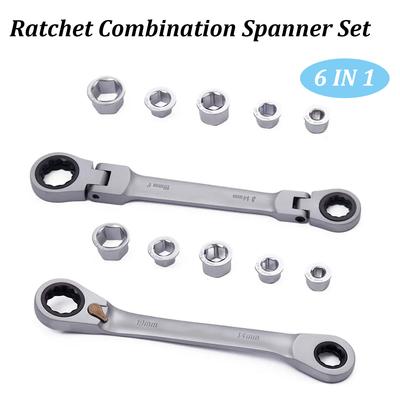 Set di chiavi combinate a cricchetto multifunzione 6 in 1 a doppia testa reversibile in acciaio al cromo-vanadio, chiave a cricchetto pieghevole