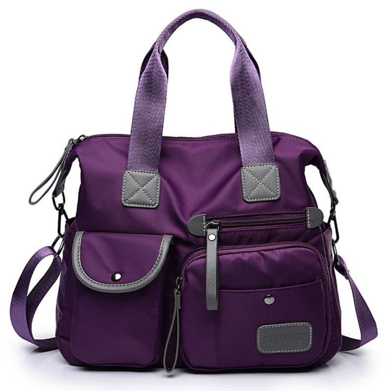 Waterdichte Nylon Schoudertas voor Dames Grote Capaciteit Messenger Crossbody Boodschappentas 34x30x13cm paars