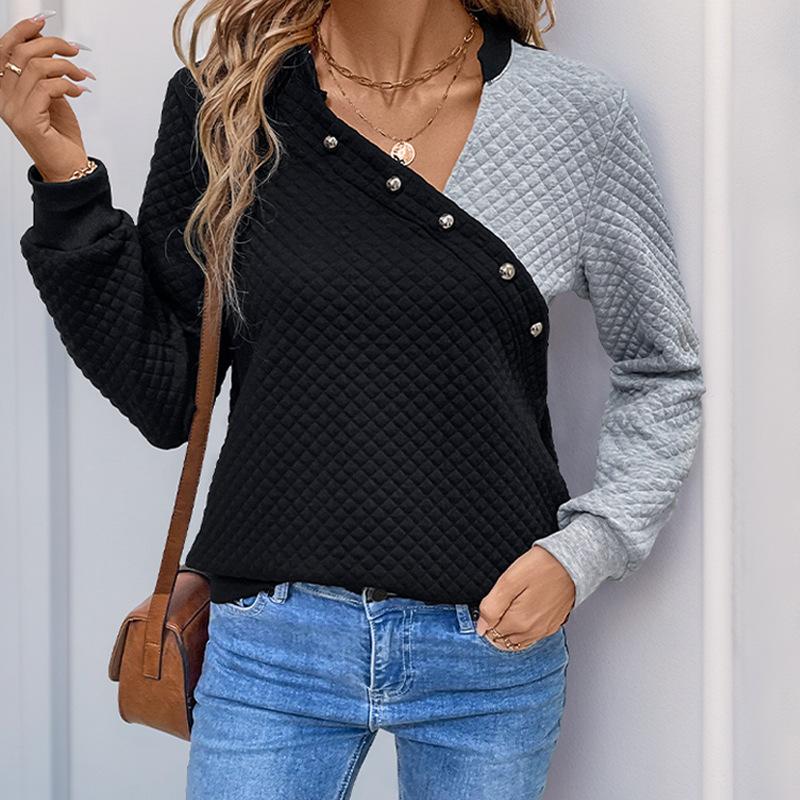 Casual Comfort and Versatility Autumn Color Collision Sweater Colorblocking Pullover Stand-up Collar Sweater Women