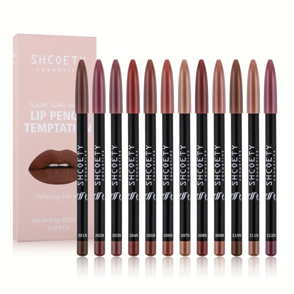 12 Color Matte Lip Liner Set Velvet Soft Fog Long Lasting Nude Lip Pencil