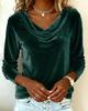 European & American 2025 Fashion Women's Solid Color Velvet Swing Collar Long Sleeve T-shirt