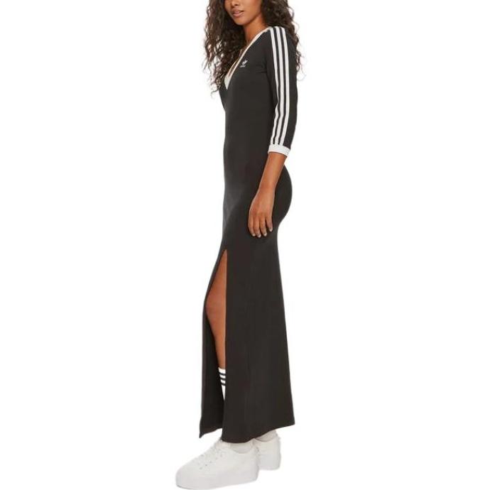 (WMNS) adidas Adicolor Classics 3-Streifen Maxikleid Asien-Größe 'Schwarz Weiß' Damen IK0439