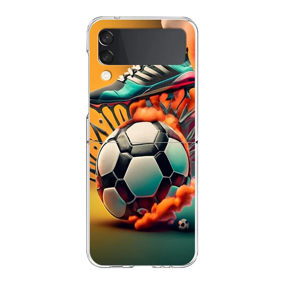 Football Sport Hard PC Phone Case For Samsung Galaxy Z Flip 6 5 4 Transparent Cover For Galaxy Z Flip 3 Shockproof Fundas Capas