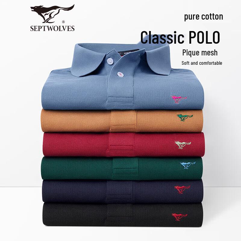 Septwolves Men's Pure Cotton Long-Sleeved Polo Shirt