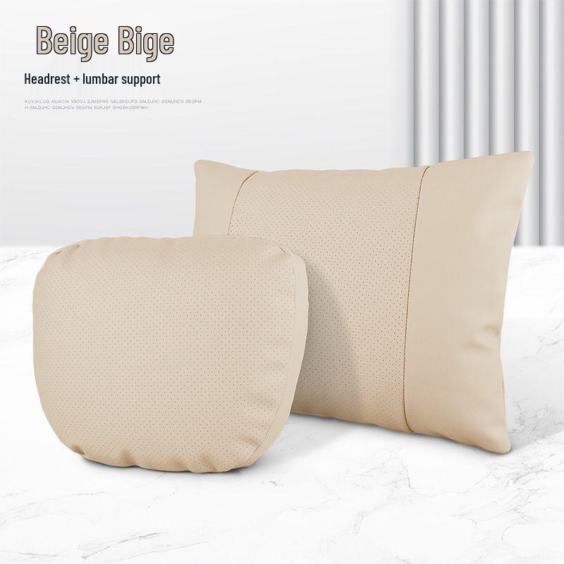 Genuine Leather Headrest & Lumbar Support Pillow for Mercedes, BMW, Volkswagen, Toyota Cars
