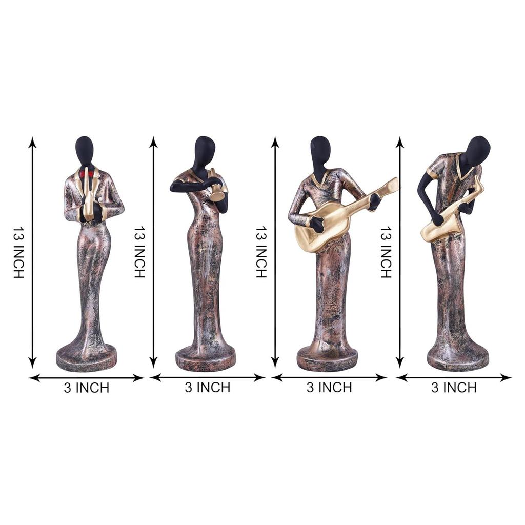 Resin Musical Instrument Showpiece, Set of 4 (Gold)