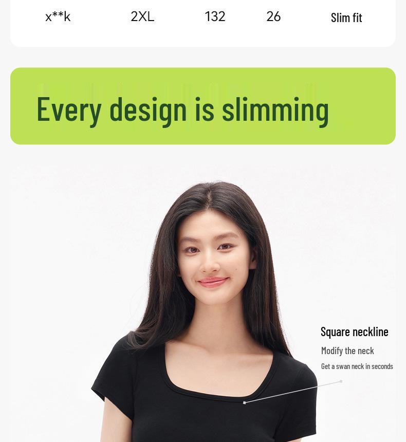 Cotton Aesthetics: Women's Slim Fit Square Neck Short Sleeve Top