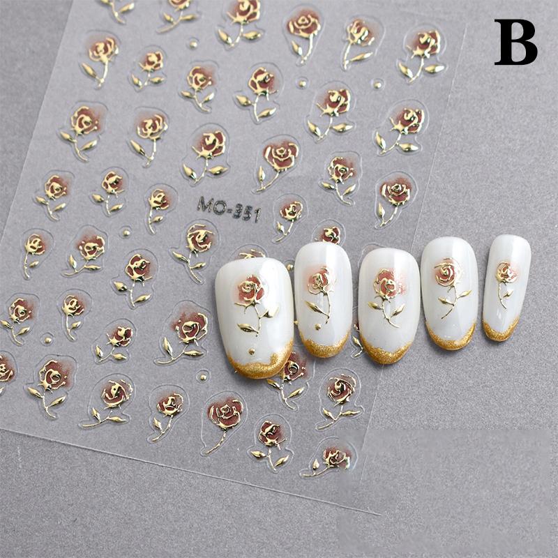 Gold Rose Flowers 3D Self Adhesive Nail Art Decorations Stickers High Quality Manicure Decals Accessories