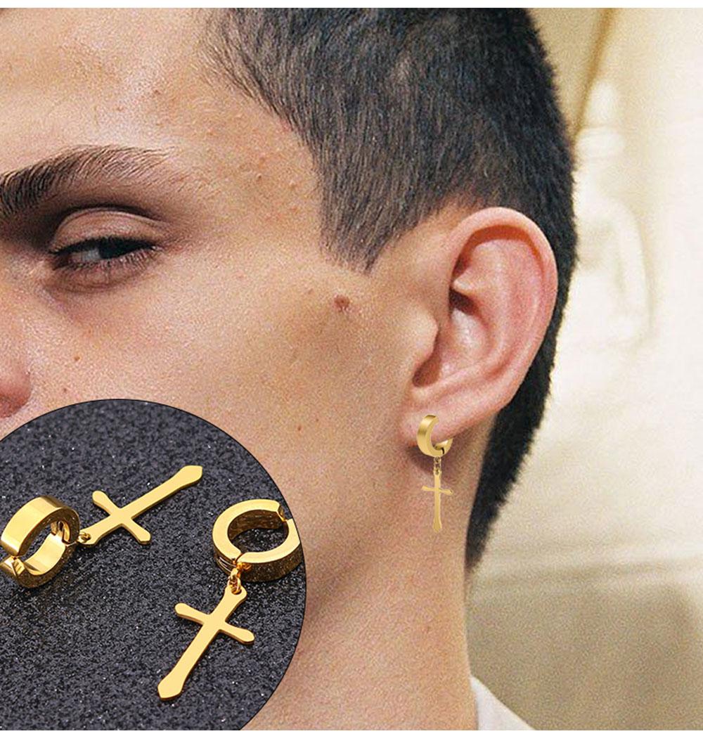 

Crosses Dangle Ear Clip Fake Ear Hoops for Men and Women, Stainless Steel Clip on Earrings чёрный