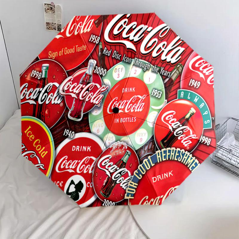 1PC Coca-cola American Flag Automatic Umbrella - Suitable Travel Outdoor Portable Umbrella Birthday Gift Daily Essentials