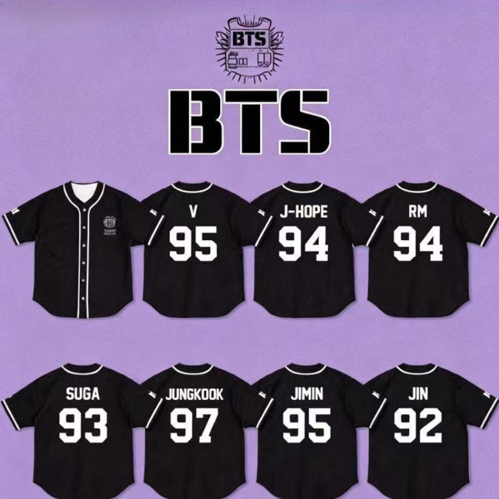 Camiseta de Béisbol Kpop BTS de Manga Corta Cárdigan Streetwear Coreano Soporte para Fans Camisa Casual de Botones de Verano para Mujeres Hombres