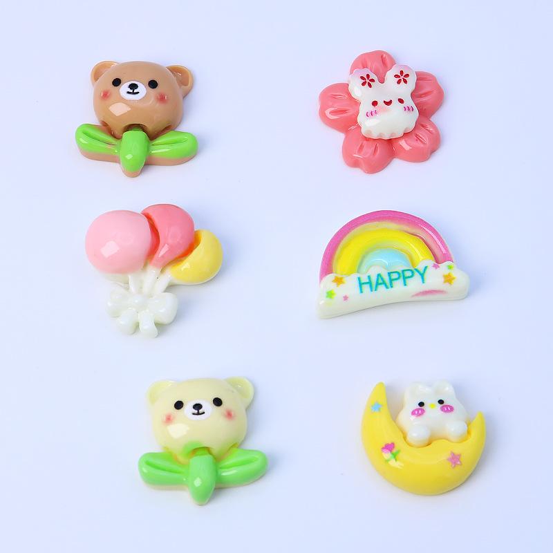 Cartoon Rainbow Moon Bear Resin Accessories Kit for DIY Hair Clips