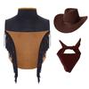 Costume da Cowgirl Western per Bambini Set Gilet Frangiato Bordatura in Nastro Dorato Bottoni a Pressione Cappello a Tesa Larga Bandana Outfit