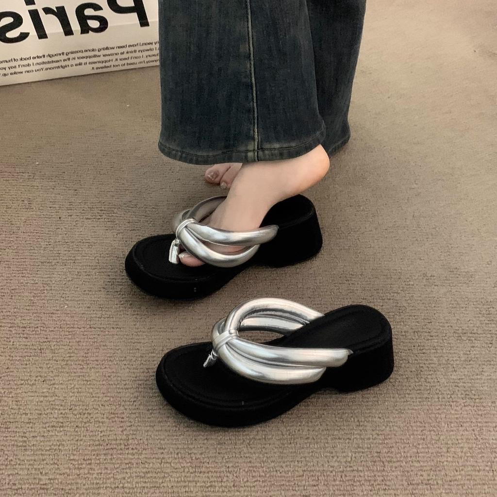 Niche muffin wedge heel fairy toe sandals female with skirt inner height-increasing slippers